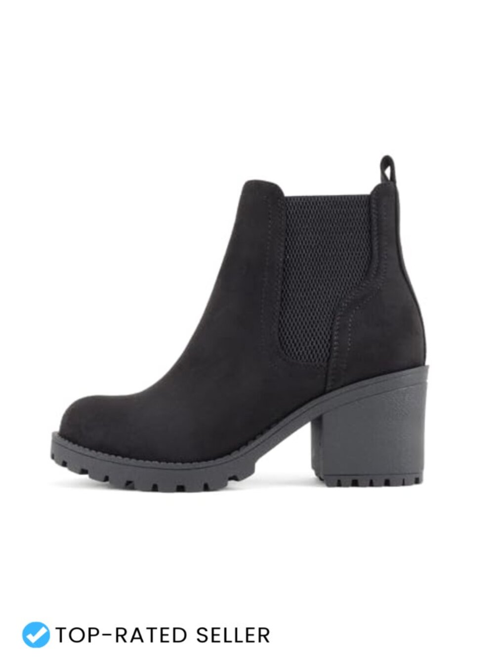 Women's Chelsea Ankle Bootie Lug Sole Mid Heel Faux Suede Vegan Leather